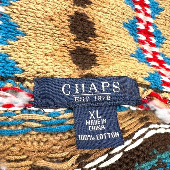 Chaps Southwest Shawl Collar Cardigan Upcycled Sweater Brown Size XL - Picture 9 of 13